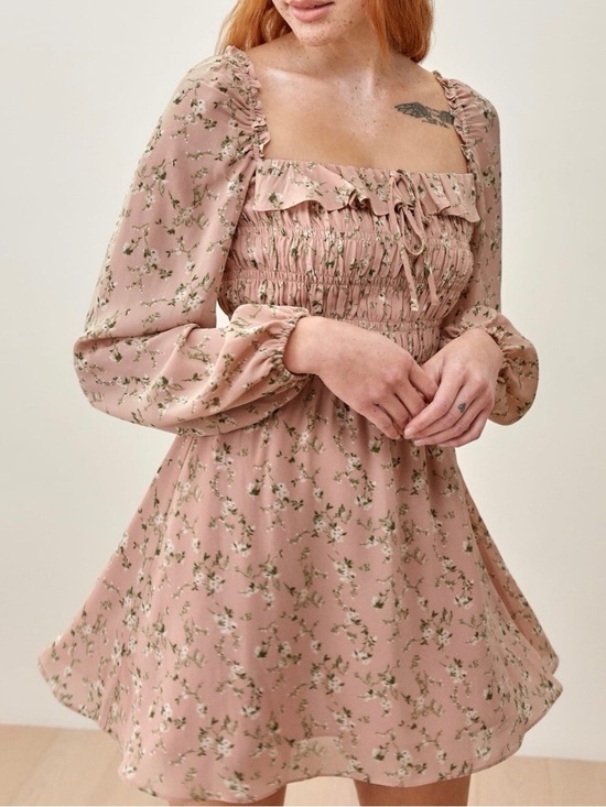 Reformation Dresses & Skirts - Reformation Morris Smocked Square-Neck Floral Mini Dress in Melody Print 🌸Blush